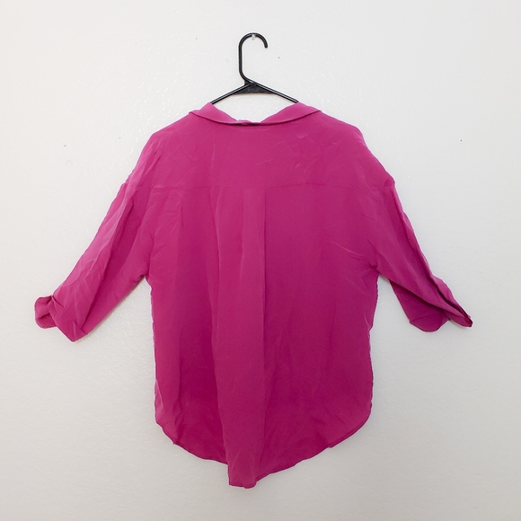 Anthropologie Maeve fuchsia silk button up blouse - Picture 7 of 10